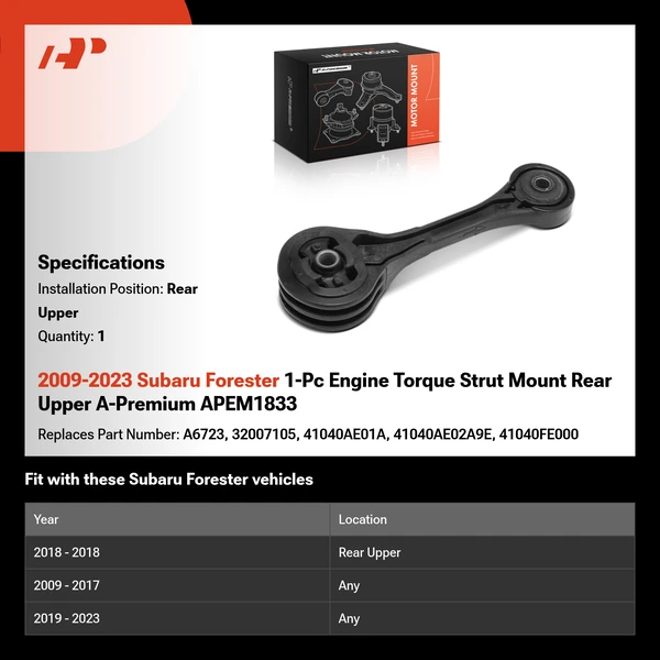 2009-2023 Subaru Forester 1-Pc Engine Torque Strut Mount Rear Upper A-Premium APEM1833