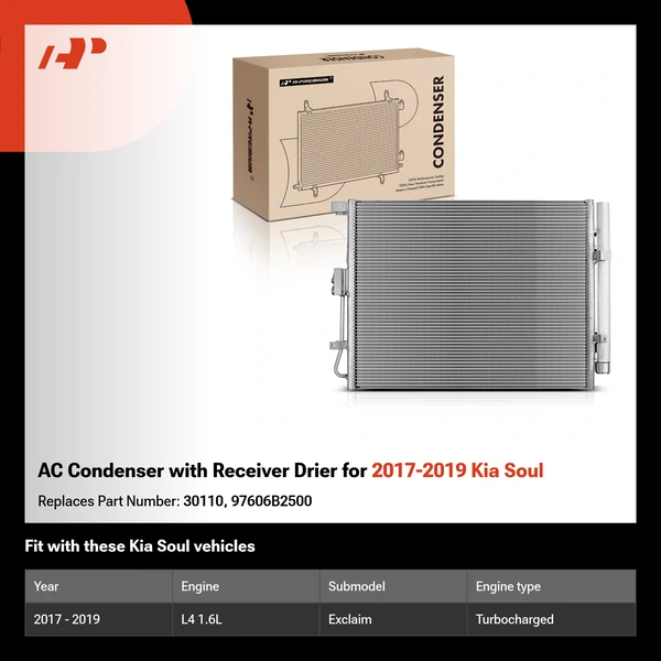 AC Condenser with Receiver Drier for 2017-2019 Kia Soul