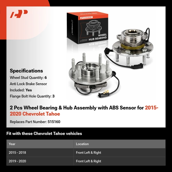 2 Pcs Wheel Bearing & Hub Assembly with ABS Sensor for 2015-2020 Chevrolet Tahoe