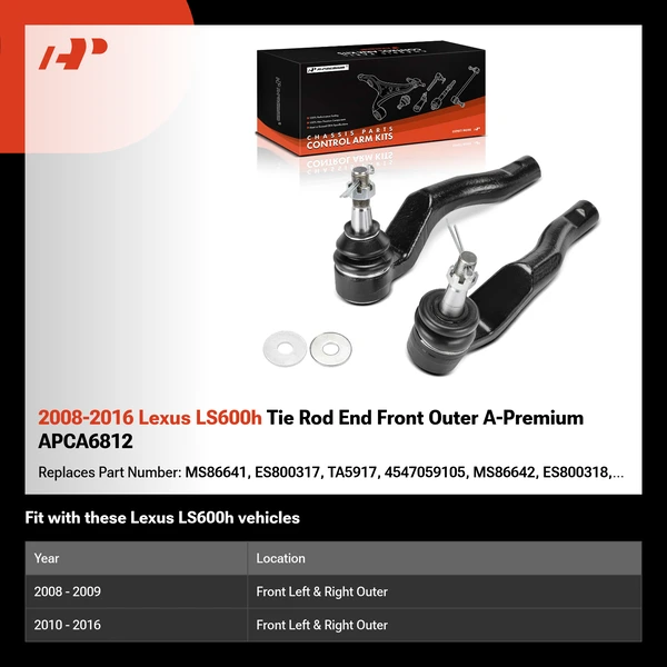 2008-2016 Lexus LS600h Tie Rod End Front Outer A-Premium APCA6812
