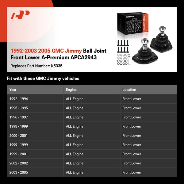 1992-2003 2005 GMC Jimmy Ball Joint Front Lower A-Premium APCA2943