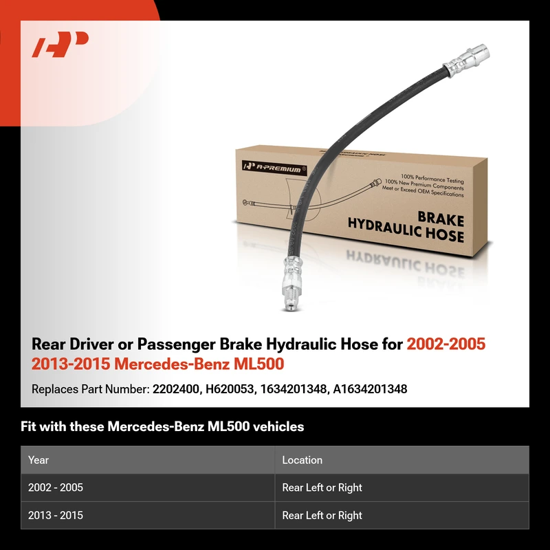 Rear Driver or Passenger Brake Hydraulic Hose for 2002-2005 2013-2015 Mercedes-Benz ML500