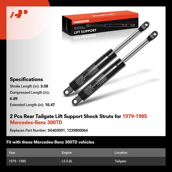 2 Pcs Rear Tailgate Lift Support Shock Struts for 1979-1985 Mercedes-Benz 300TD