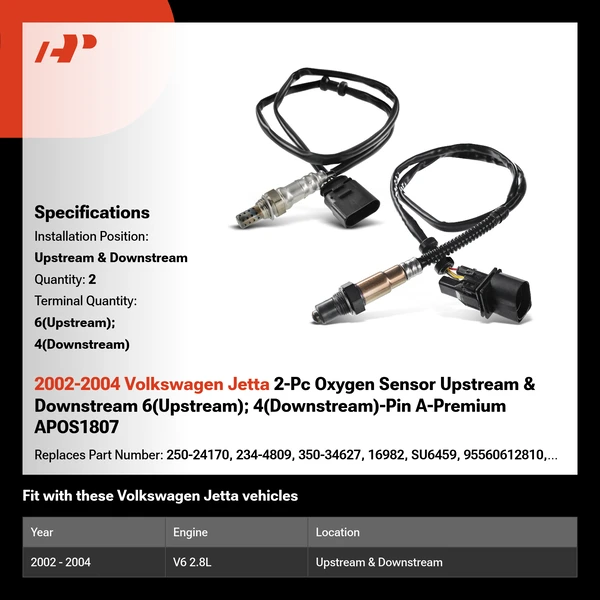2002-2004 Volkswagen Jetta 2-Pc Oxygen Sensor Upstream & Downstream 6(Upstream); 4(Downstream)-Pin A-Premium APOS1807