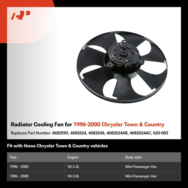 Radiator Cooling Fan for 1996-2000 Chrysler Town & Country