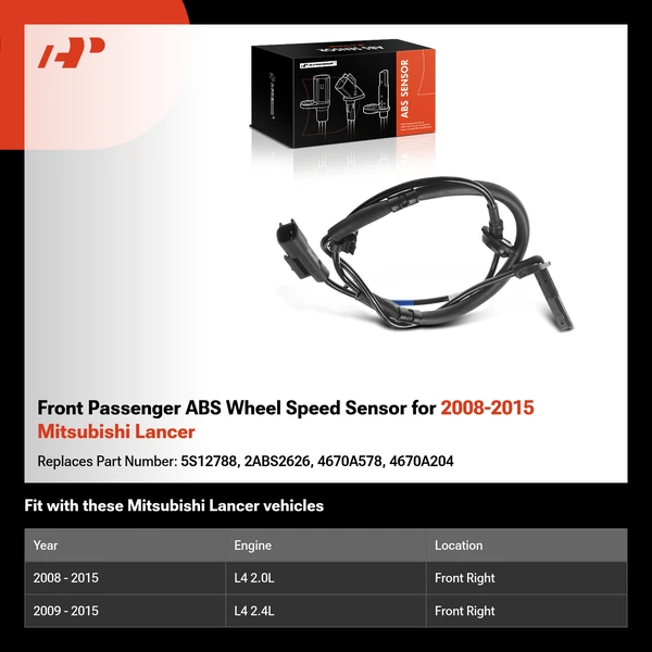 Front Passenger ABS Wheel Speed Sensor for 2008-2015 Mitsubishi Lancer