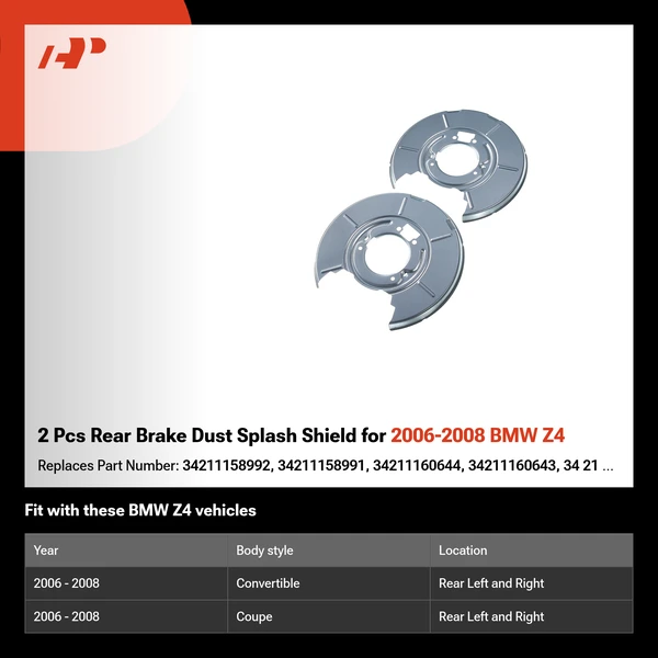 2 Pcs Rear Brake Dust Splash Shield for 2006-2008 BMW Z4