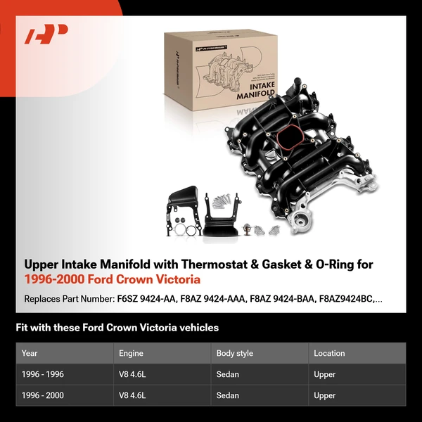 Upper Intake Manifold with Thermostat & Gasket & O-Ring for 1996-2000 Ford Crown Victoria