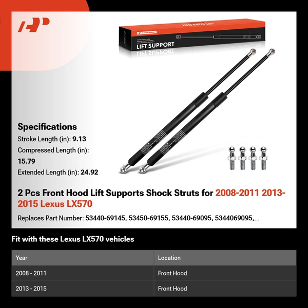 2 Pcs Front Hood Lift Supports Shock Struts for 2008-2011 2013-2015 Lexus LX570