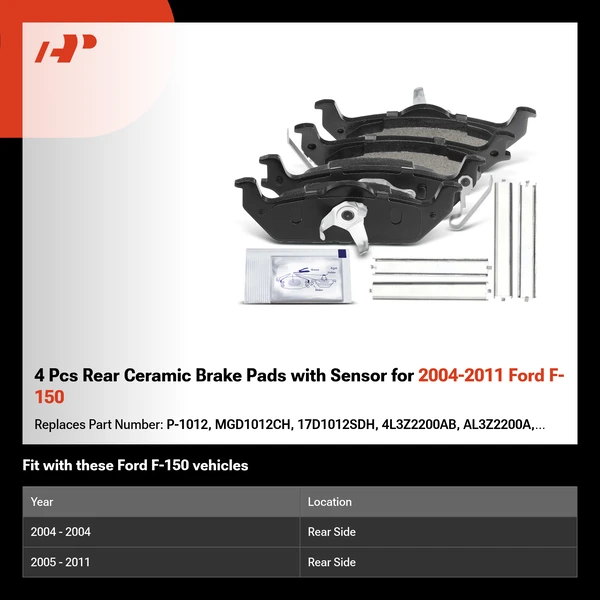 4 Pcs Rear Ceramic Brake Pads with Sensor for 2004-2011 Ford F-150