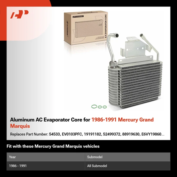 Aluminum AC Evaporator Core for 1986-1991 Mercury Grand Marquis