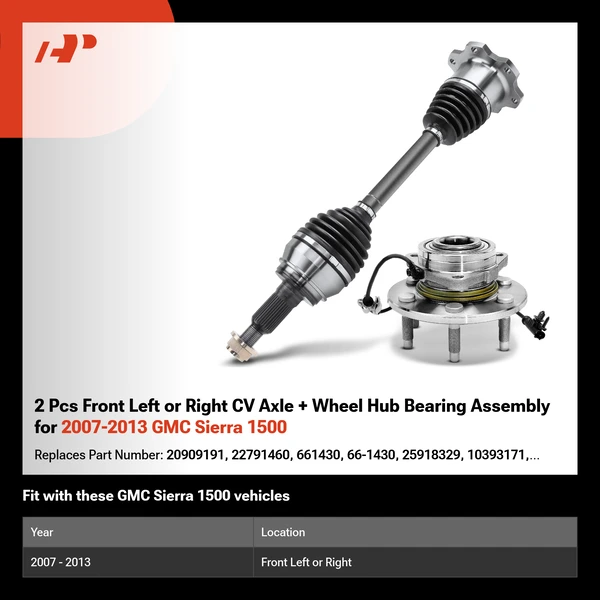 2 Pcs Front Left or Right CV Axle + Wheel Hub Bearing Assembly for 2007-2013 GMC Sierra 1500
