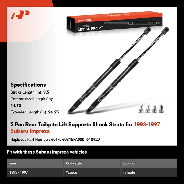 2 Pcs Rear Tailgate Lift Supports Shock Struts for 1993-1997 Subaru Impreza