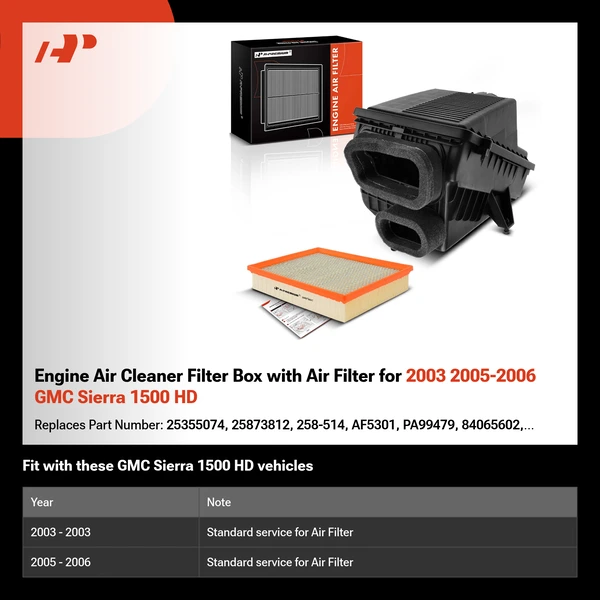 Engine Air Cleaner Filter Box with Air Filter for 2003 2005-2006 GMC Sierra 1500 HD