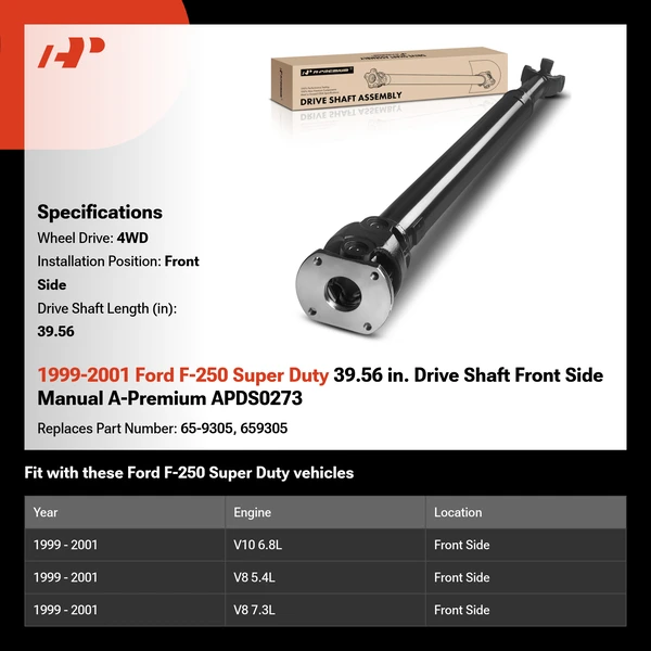 1999-2001 Ford F-250 Super Duty 39.56 in. Drive Shaft Front Side Manual A-Premium APDS0273