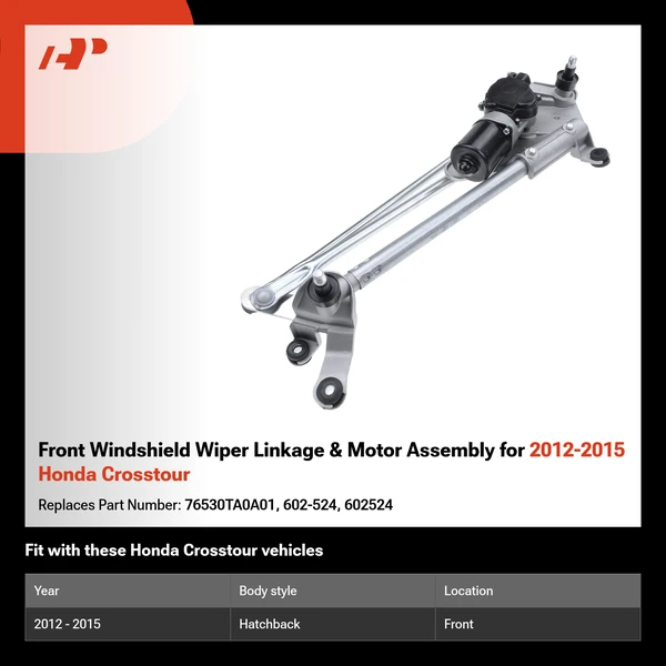 Front Windshield Wiper Linkage & Motor Assembly for 2012-2015 Honda Crosstour