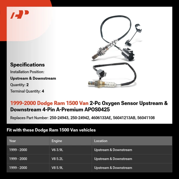 1999-2000 Dodge Ram 1500 Van 2-Pc Oxygen Sensor Upstream & Downstream 4-Pin A-Premium APOS0425