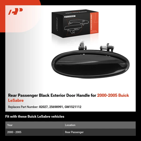 Rear Passenger Black Exterior Door Handle for 2000-2005 Buick LeSabre