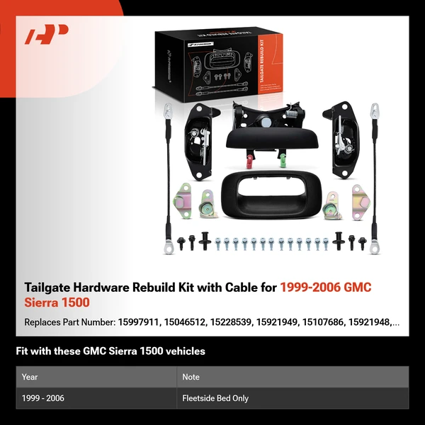 Tailgate Hardware Rebuild Kit with Cable for 1999-2006 GMC Sierra 1500