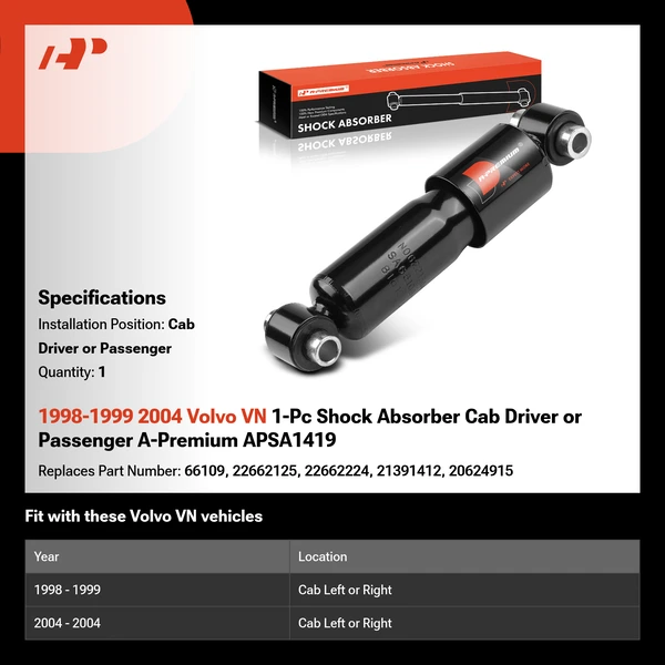 1998-1999 2004 Volvo VN 1-Pc Shock Absorber Cab Driver or Passenger A-Premium APSA1419