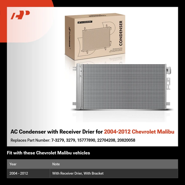 AC Condenser with Receiver Drier for 2004-2012 Chevrolet Malibu