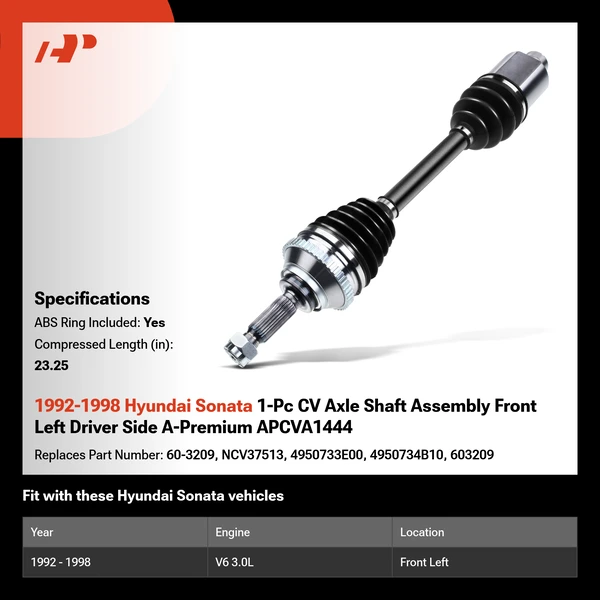 1992-1998 Hyundai Sonata 1-Pc CV Axle Shaft Assembly Front Left Driver Side A-Premium APCVA1444