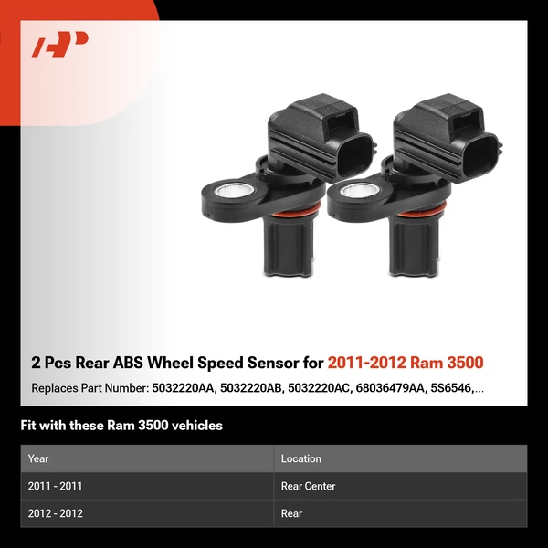 2 Pcs Rear ABS Wheel Speed Sensor for 2011-2012 Ram 3500