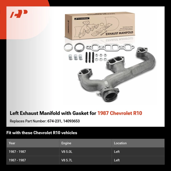 Left Exhaust Manifold with Gasket for 1987 Chevrolet R10