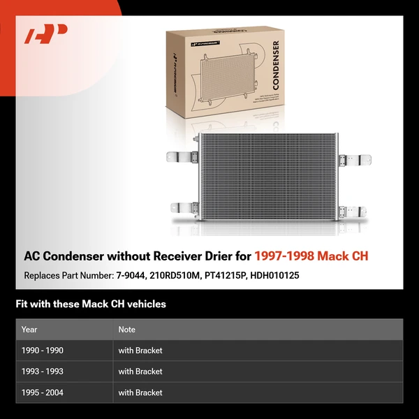 AC Condenser without Receiver Drier for 1997-1998 Mack CH