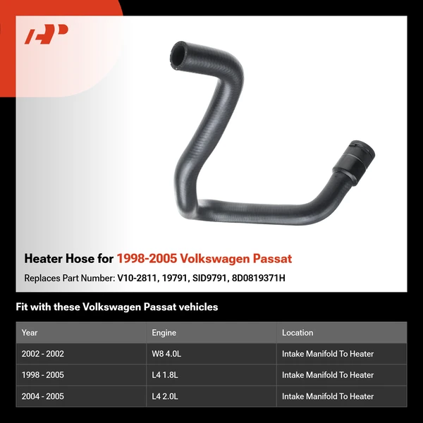Heater Hose for 1998-2005 Volkswagen Passat