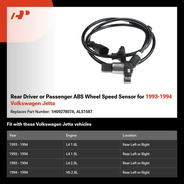 Rear Driver or Passenger ABS Wheel Speed Sensor for 1993-1994 Volkswagen Jetta