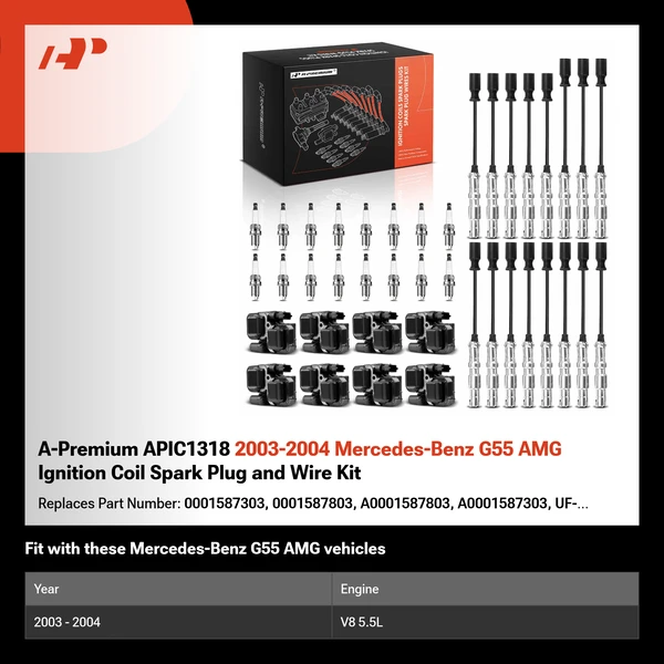 A-Premium APIC1318 2003-2004 Mercedes-Benz G55 AMG Ignition Coil Spark Plug and Wire Kit