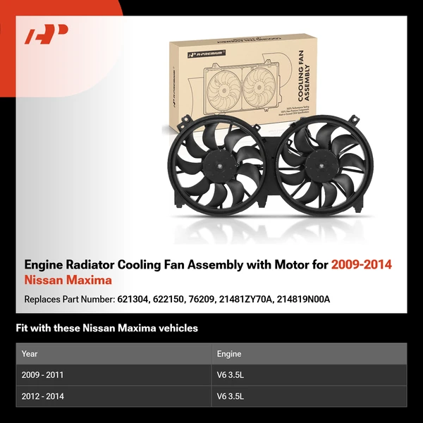 Engine Radiator Cooling Fan Assembly with Motor for 2009-2014 Nissan Maxima