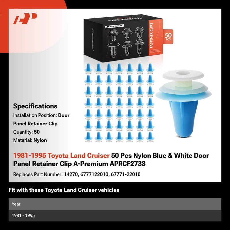 1981-1995 Toyota Land Cruiser 50 Pcs Nylon Blue & White Door Panel Retainer Clip A-Premium APRCF2738