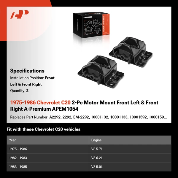 1975-1986 Chevrolet C20 2-Pc Motor Mount Front Left & Front Right A-Premium APEM1054