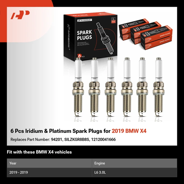 6 Pcs Iridium & Platinum Spark Plugs for 2019 BMW X4