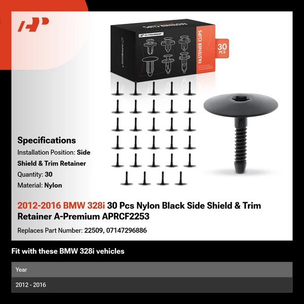 2012-2016 BMW 328i 30 Pcs Nylon Black Side Shield & Trim Retainer A-Premium APRCF2253