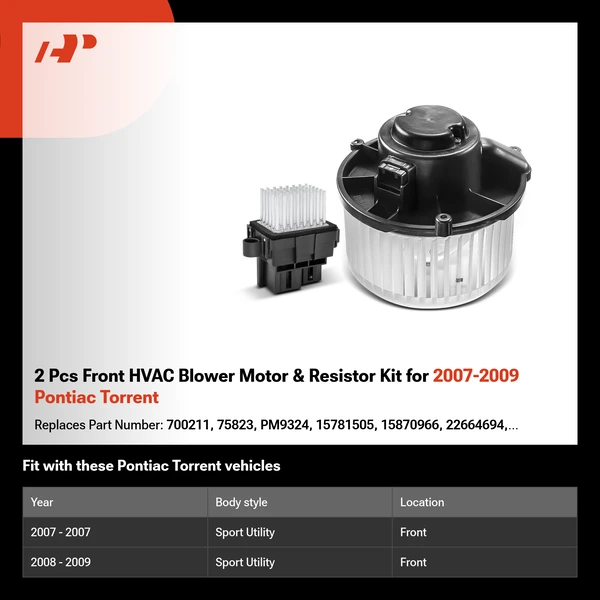 2 Pcs Front HVAC Blower Motor & Resistor Kit for 2007-2009 Pontiac Torrent