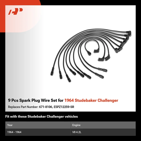 9 Pcs Spark Plug Wire Set for 1964 Studebaker Challenger