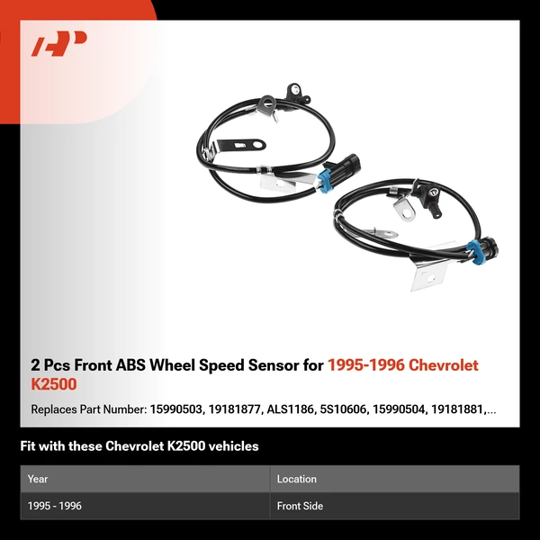2 Pcs Front ABS Wheel Speed Sensor for 1995-1996 Chevrolet K2500