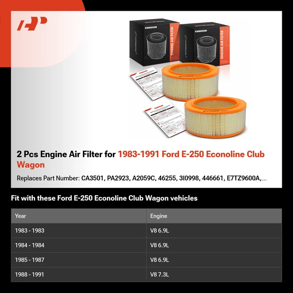 2 Pcs Engine Air Filter for 1983-1991 Ford E-250 Econoline Club Wagon