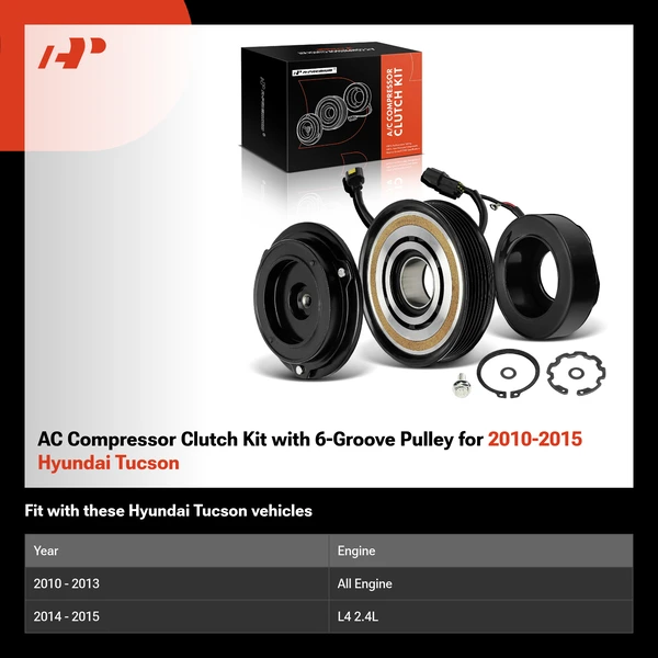 AC Compressor Clutch Kit with 6-Groove Pulley for 2010-2015 Hyundai Tucson