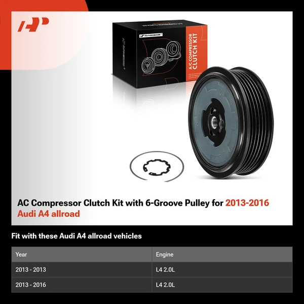 AC Compressor Clutch Kit with 6-Groove Pulley for 2013-2016 Audi A4 allroad