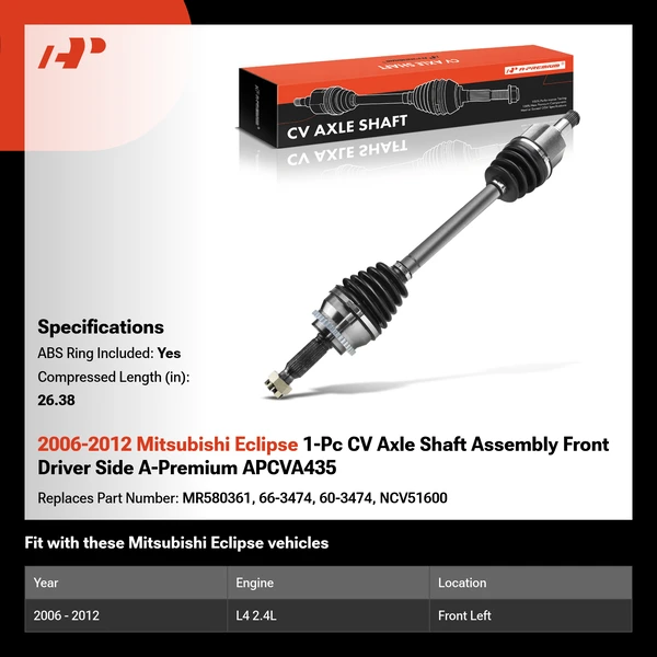 2006-2012 Mitsubishi Eclipse 1-Pc CV Axle Shaft Assembly Front Driver Side A-Premium APCVA435