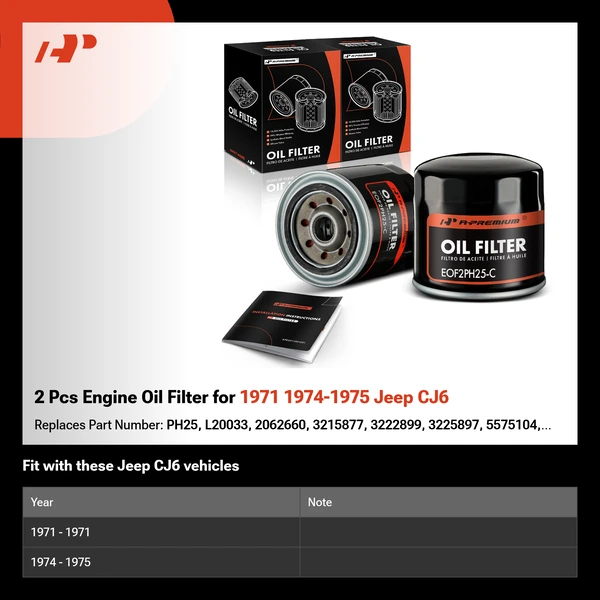 2 Pcs Engine Oil Filter for 1971 1974-1975 Jeep CJ6