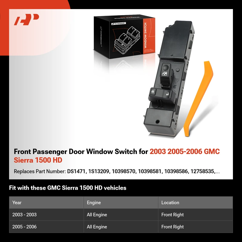 Front Passenger Door Window Switch for 2003 2005-2006 GMC Sierra 1500 HD