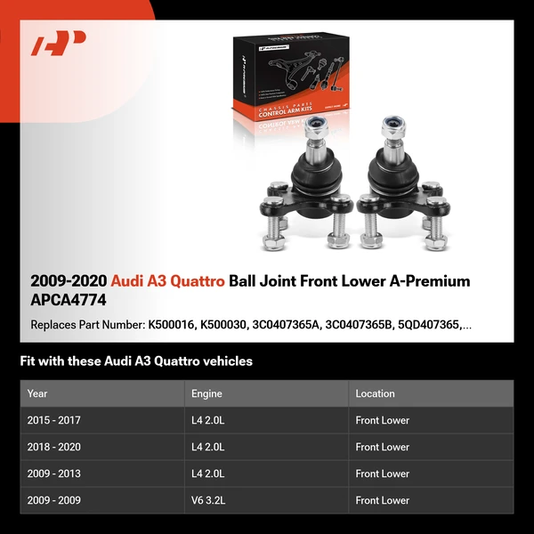 2009-2020 Audi A3 Quattro Ball Joint Front Lower A-Premium APCA4774