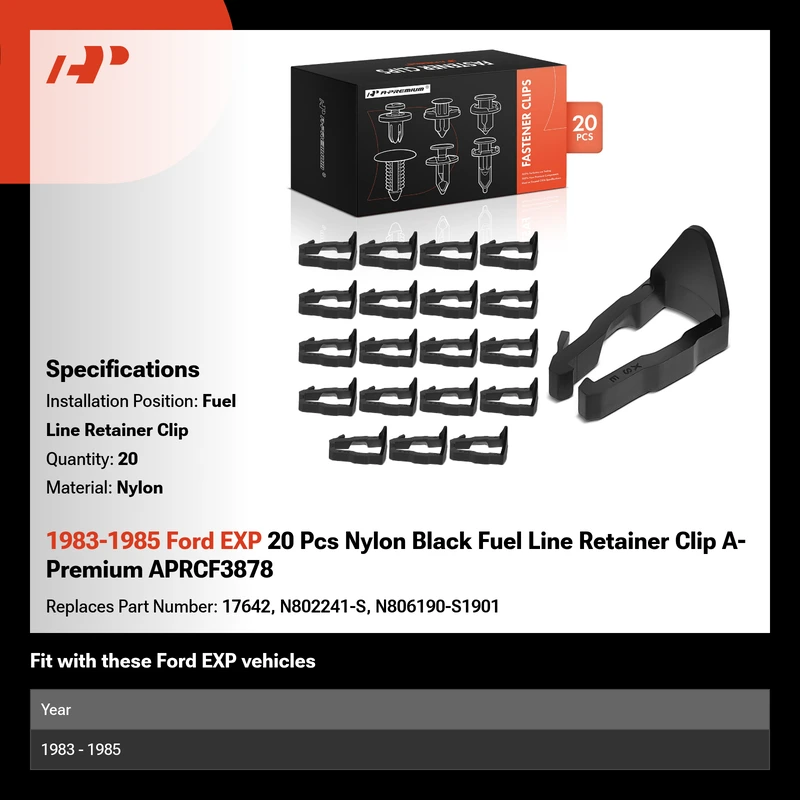 1983-1985 Ford EXP 20 Pcs Nylon Black Fuel Line Retainer Clip A-Premium APRCF3878