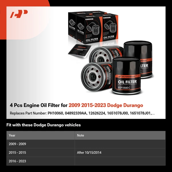 4 Pcs Engine Oil Filter for 2009 2015-2023 Dodge Durango