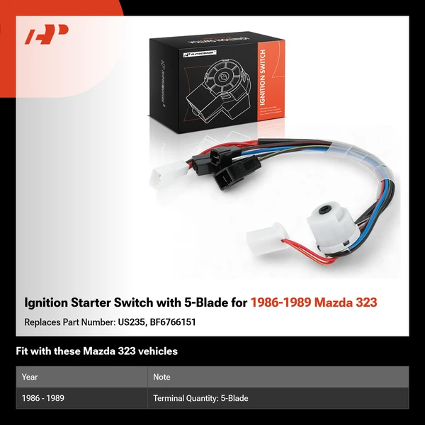 Ignition Starter Switch with 5-Blade for 1986-1989 Mazda 323